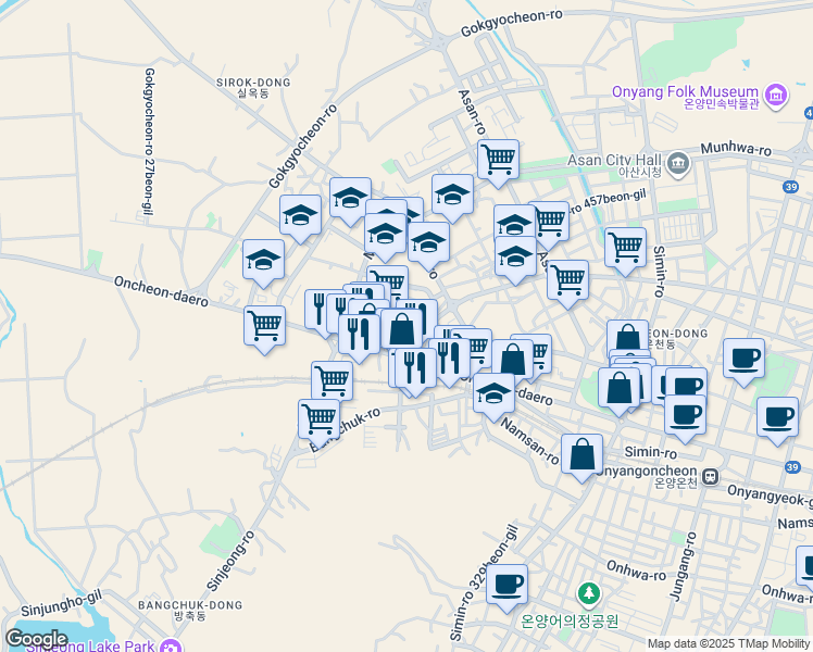 map of restaurants, bars, coffee shops, grocery stores, and more near in Asan-si
