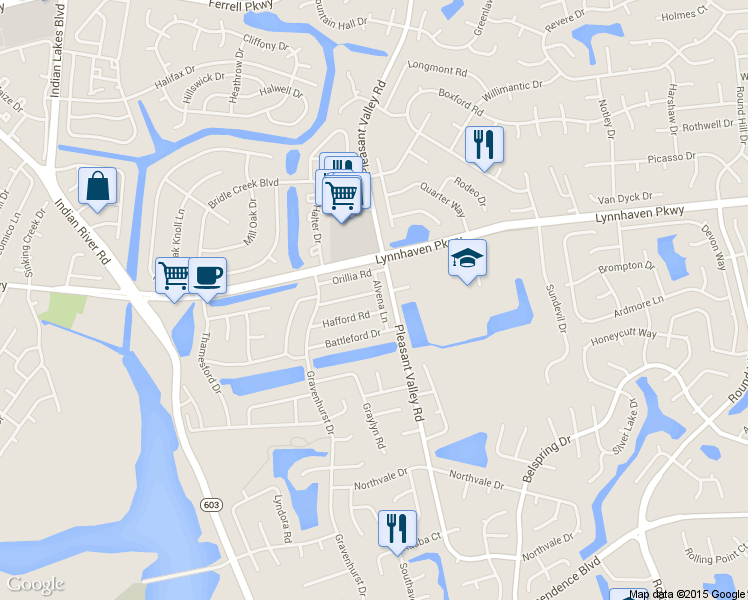 map of restaurants, bars, coffee shops, grocery stores, and more near 1317 Hafford Road in Virginia Beach