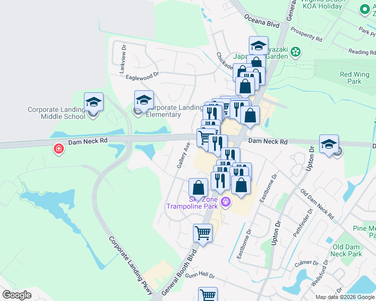 map of restaurants, bars, coffee shops, grocery stores, and more near 1120 Crist Place in Virginia Beach