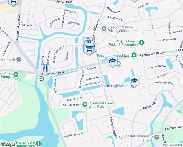 map of restaurants, bars, coffee shops, grocery stores, and more near 1319 Orillia Road in Virginia Beach