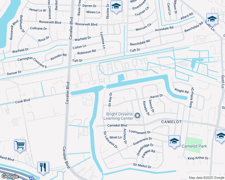 map of restaurants, bars, coffee shops, grocery stores, and more near 1273 Sir Kay Drive in Chesapeake