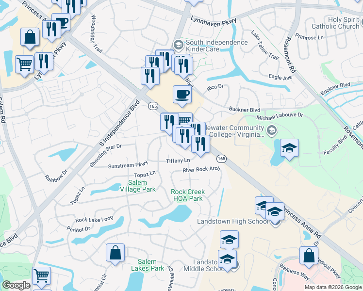 map of restaurants, bars, coffee shops, grocery stores, and more near 3809 Princess Anne Road in Virginia Beach