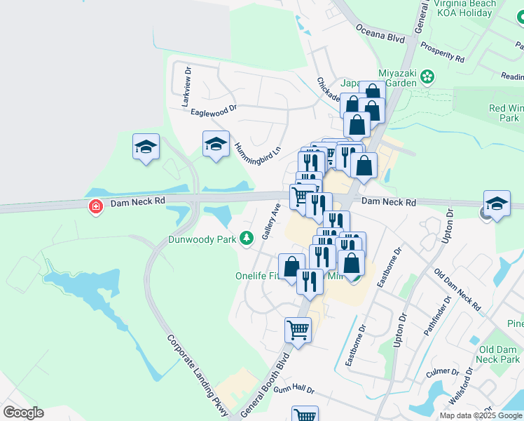 map of restaurants, bars, coffee shops, grocery stores, and more near 1501 Hubbell Court in Virginia Beach