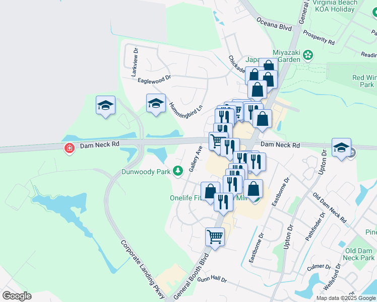 map of restaurants, bars, coffee shops, grocery stores, and more near 1501 Hubbell Court in Virginia Beach