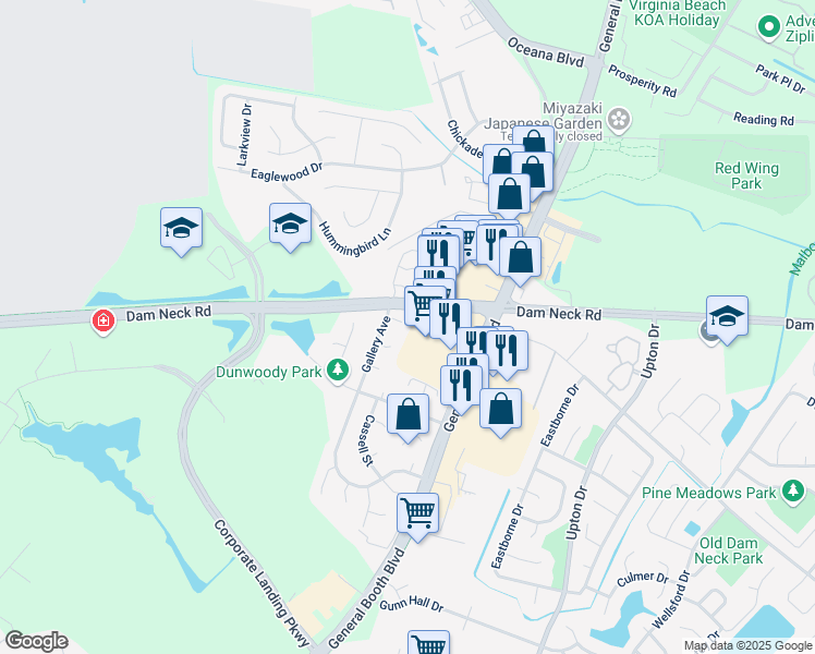 map of restaurants, bars, coffee shops, grocery stores, and more near 1120 Crist Place in Virginia Beach