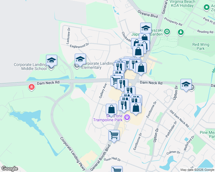 map of restaurants, bars, coffee shops, grocery stores, and more near 1120 Crist Place in Virginia Beach