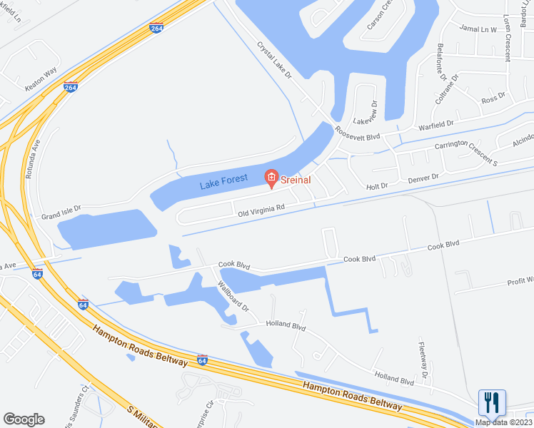 map of restaurants, bars, coffee shops, grocery stores, and more near 4025 Old Virginia Road in Chesapeake