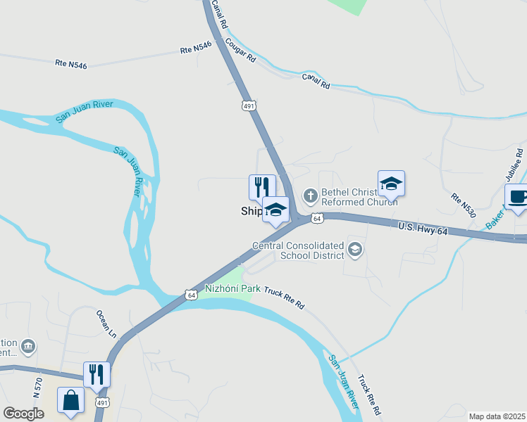map of restaurants, bars, coffee shops, grocery stores, and more near in Shiprock