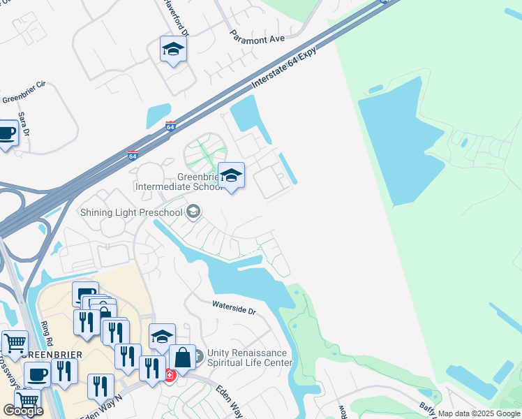 map of restaurants, bars, coffee shops, grocery stores, and more near 2026 Dawnee Brook Trail North in Chesapeake