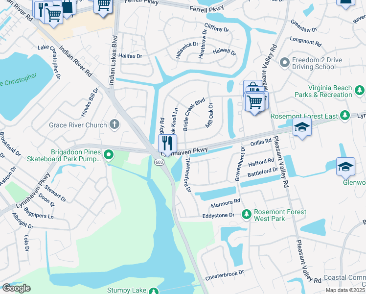 map of restaurants, bars, coffee shops, grocery stores, and more near 5096 Rugby Road in Virginia Beach