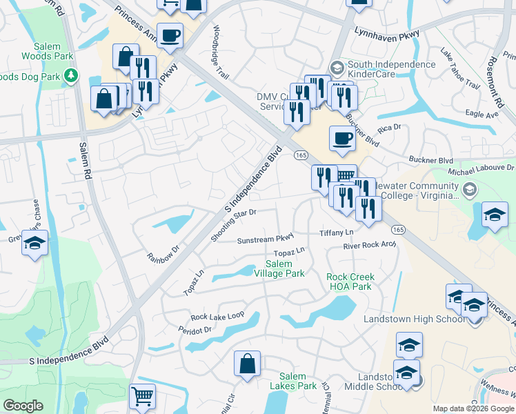 map of restaurants, bars, coffee shops, grocery stores, and more near 3828 Shooting Star Drive in Virginia Beach