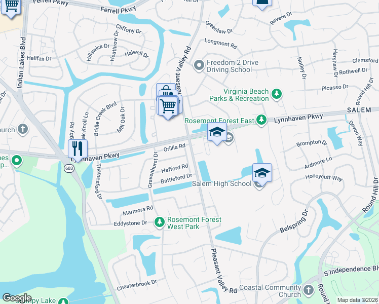 map of restaurants, bars, coffee shops, grocery stores, and more near 1206 Naxera Circle in Virginia Beach