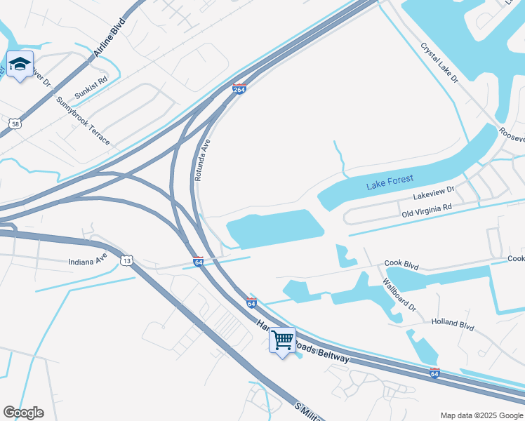 map of restaurants, bars, coffee shops, grocery stores, and more near 4021 Grand Isle Drive in Chesapeake