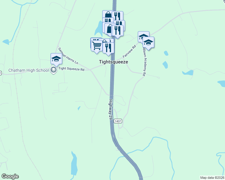 map of restaurants, bars, coffee shops, grocery stores, and more near 13460 U.S. 29 in Chatham