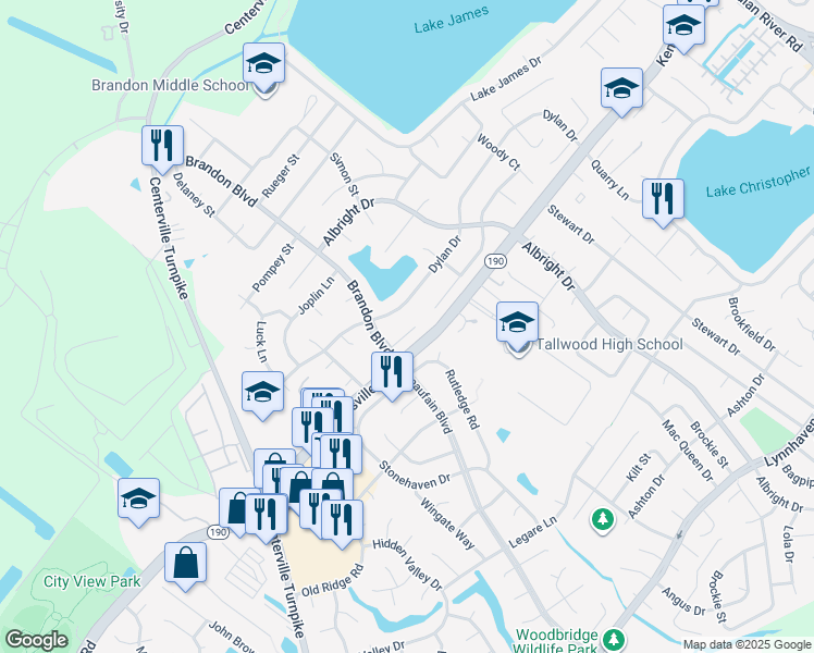 map of restaurants, bars, coffee shops, grocery stores, and more near 1707 Zimmerman Court in Virginia Beach