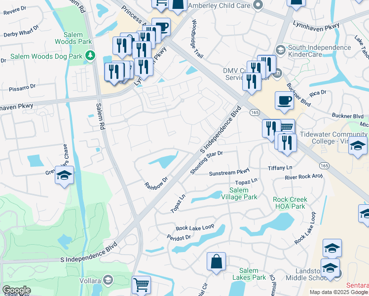 map of restaurants, bars, coffee shops, grocery stores, and more near 4173 Rainbow Drive in Virginia Beach