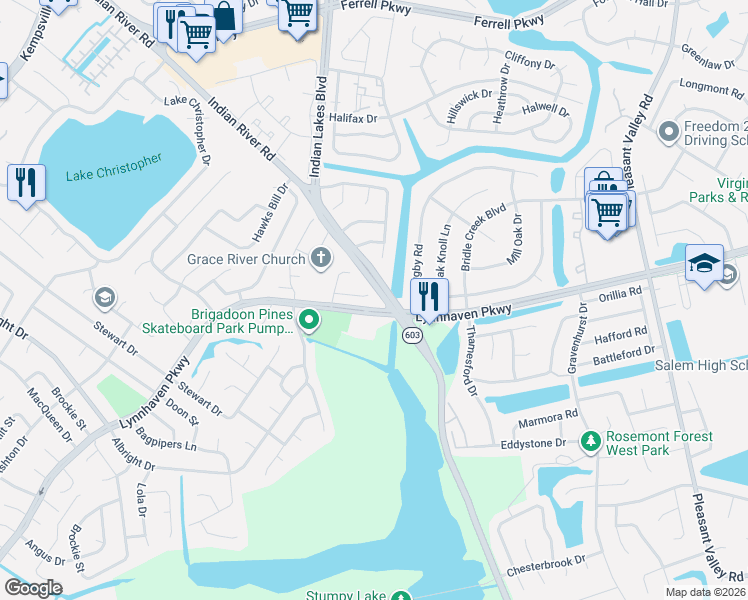 map of restaurants, bars, coffee shops, grocery stores, and more near 5001 Indian River Road in Virginia Beach