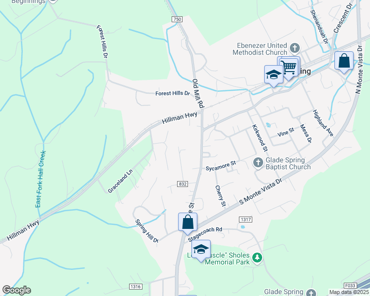 map of restaurants, bars, coffee shops, grocery stores, and more near 291 Spanish Oak Lane in Glade Spring