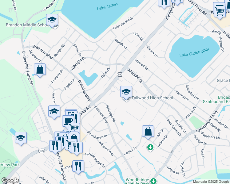 map of restaurants, bars, coffee shops, grocery stores, and more near 1616 Kempsville Road in Virginia Beach
