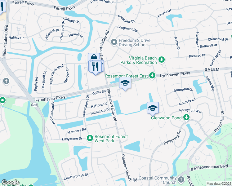 map of restaurants, bars, coffee shops, grocery stores, and more near 1206 Naxera Circle in Virginia Beach