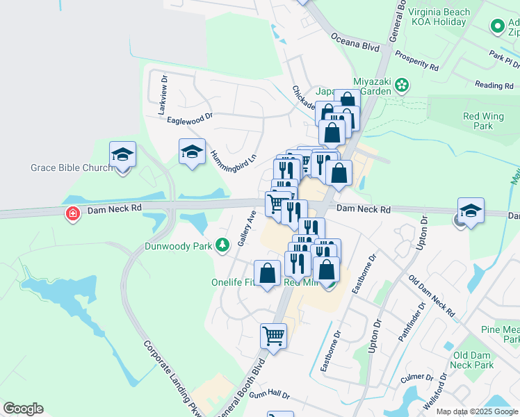 map of restaurants, bars, coffee shops, grocery stores, and more near 1116 Crist Place in Virginia Beach
