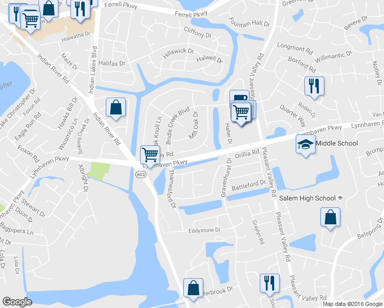 map of restaurants, bars, coffee shops, grocery stores, and more near 5134 Rugby Road in Virginia Beach