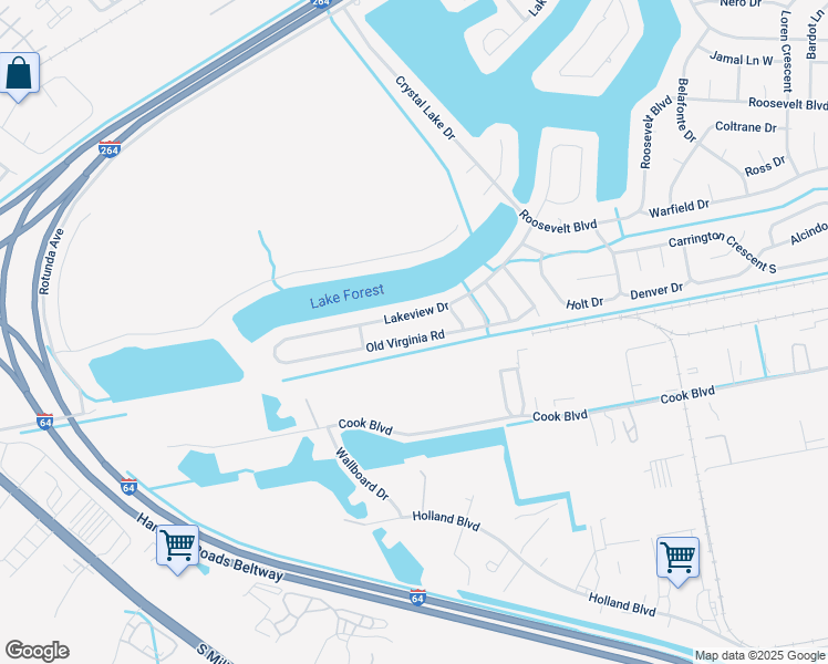 map of restaurants, bars, coffee shops, grocery stores, and more near 4024 Old Virginia Road in Chesapeake