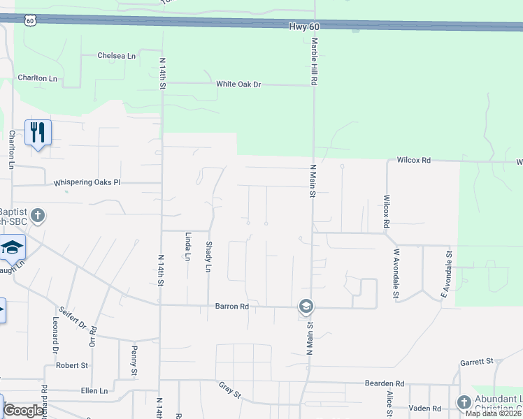 map of restaurants, bars, coffee shops, grocery stores, and more near 2727 Mill Street in Poplar Bluff