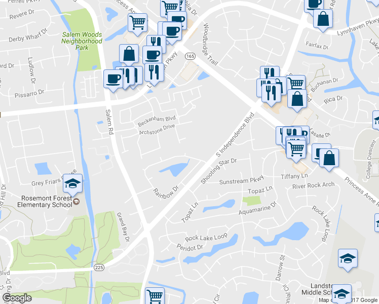 map of restaurants, bars, coffee shops, grocery stores, and more near 1804 North Star Court in Virginia Beach