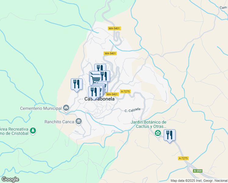 map of restaurants, bars, coffee shops, grocery stores, and more near 12 Calle Baluarte in Casarabonela