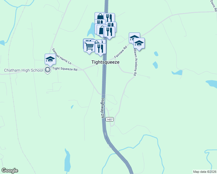 map of restaurants, bars, coffee shops, grocery stores, and more near 13460 U.S. 29 in Chatham