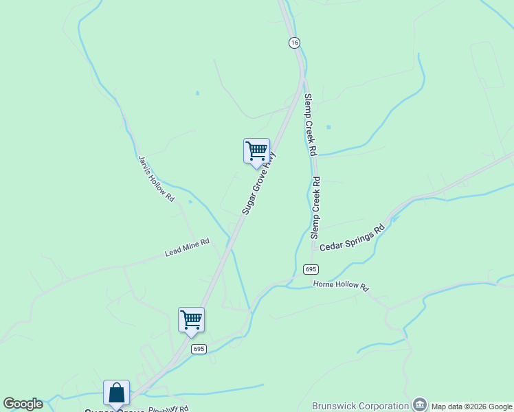 map of restaurants, bars, coffee shops, grocery stores, and more near 4956 Sugar Grove Highway in Sugar Grove