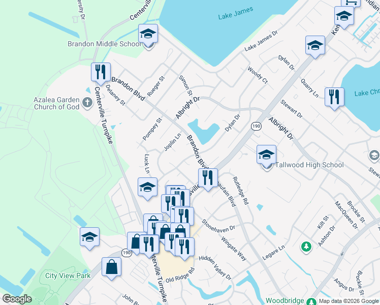 map of restaurants, bars, coffee shops, grocery stores, and more near 1715 Dylan Drive in Virginia Beach