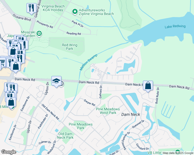 map of restaurants, bars, coffee shops, grocery stores, and more near 900 Fleet Drive in Virginia Beach