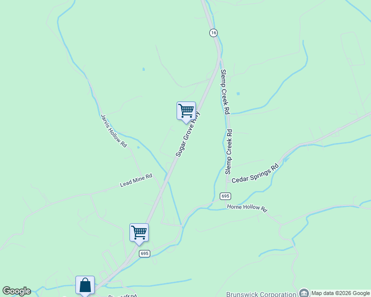 map of restaurants, bars, coffee shops, grocery stores, and more near 4956 Sugar Grove Hwy in Sugar Grove