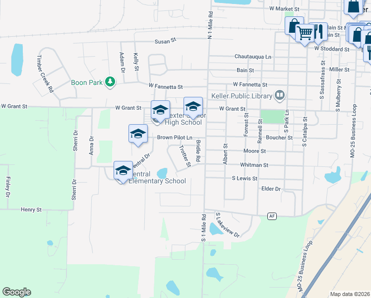 map of restaurants, bars, coffee shops, grocery stores, and more near 701 Trotter Lane in Dexter