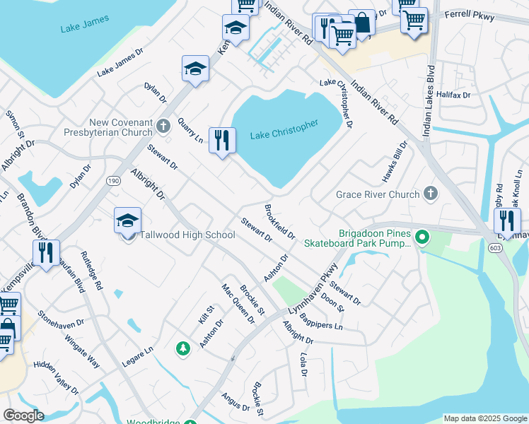 map of restaurants, bars, coffee shops, grocery stores, and more near 1525 Saybrook Cove in Virginia Beach