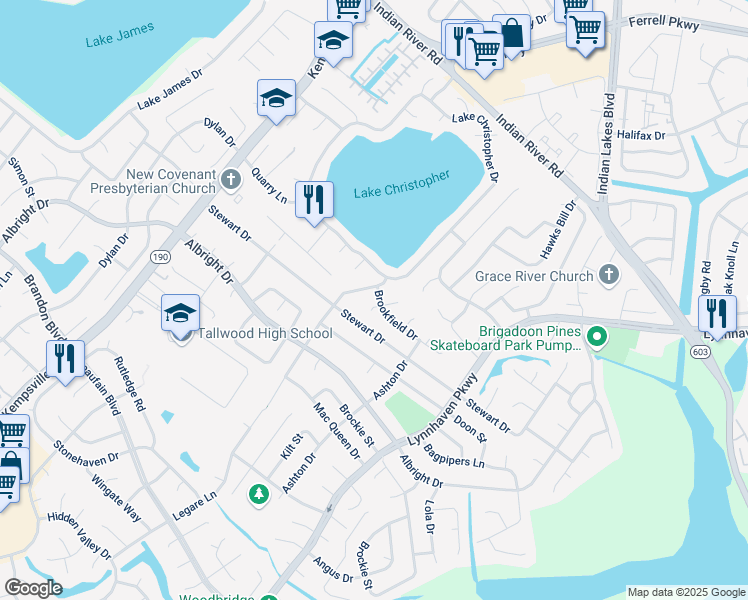 map of restaurants, bars, coffee shops, grocery stores, and more near 1525 Saybrook Cove in Virginia Beach