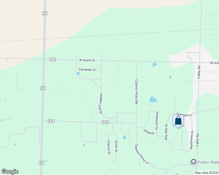 map of restaurants, bars, coffee shops, grocery stores, and more near 14426 County Road 612 in Dexter