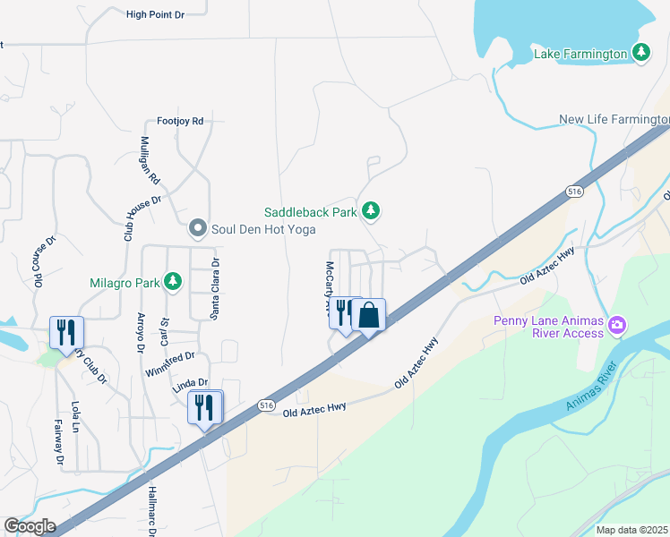 map of restaurants, bars, coffee shops, grocery stores, and more near 6103 McKinsey Street in Farmington