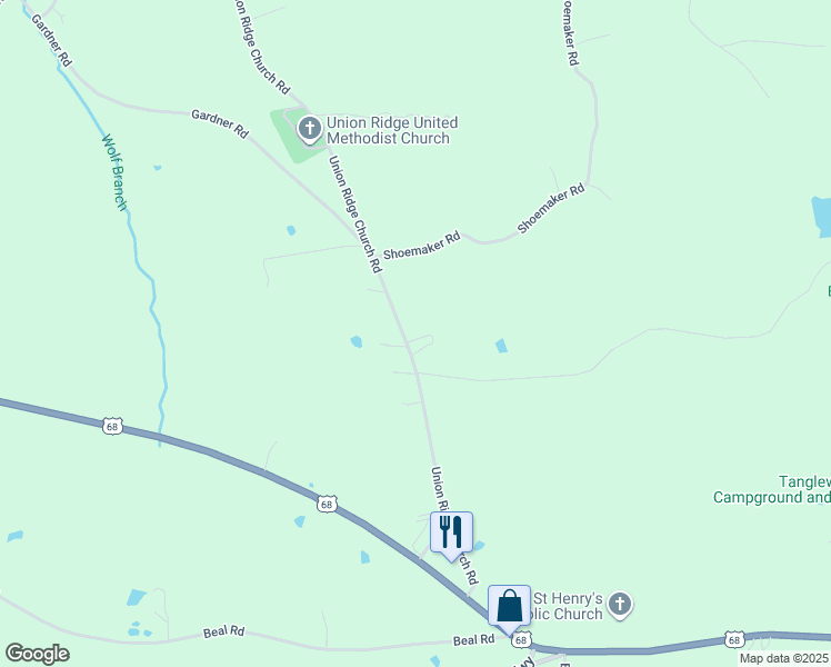 map of restaurants, bars, coffee shops, grocery stores, and more near 548 Union Ridge Church Road in Benton