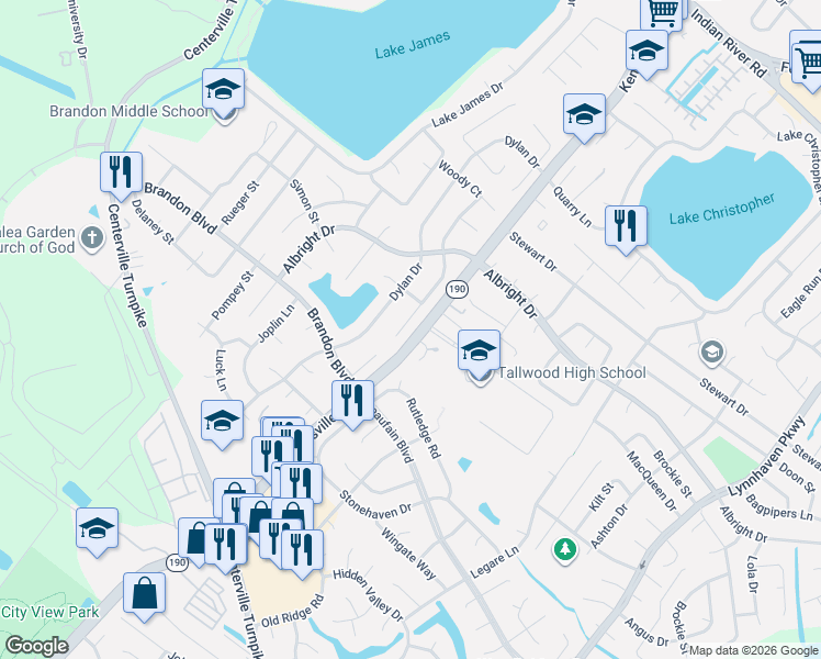 map of restaurants, bars, coffee shops, grocery stores, and more near 1609 Kempsville Road in Virginia Beach