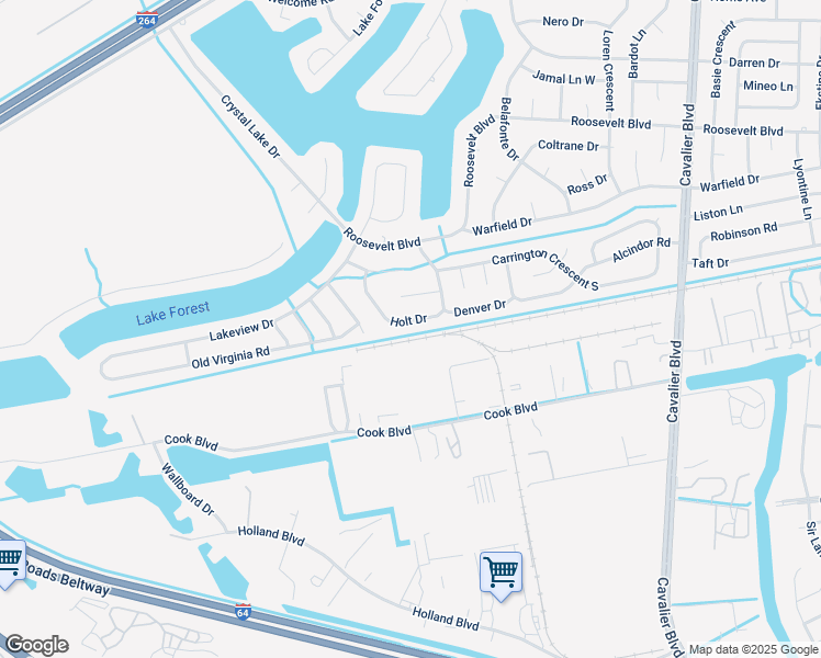 map of restaurants, bars, coffee shops, grocery stores, and more near 1417 Holt Drive in Portsmouth