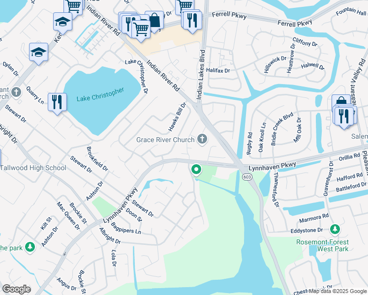 map of restaurants, bars, coffee shops, grocery stores, and more near 1649 Sinking Creek Drive in Virginia Beach