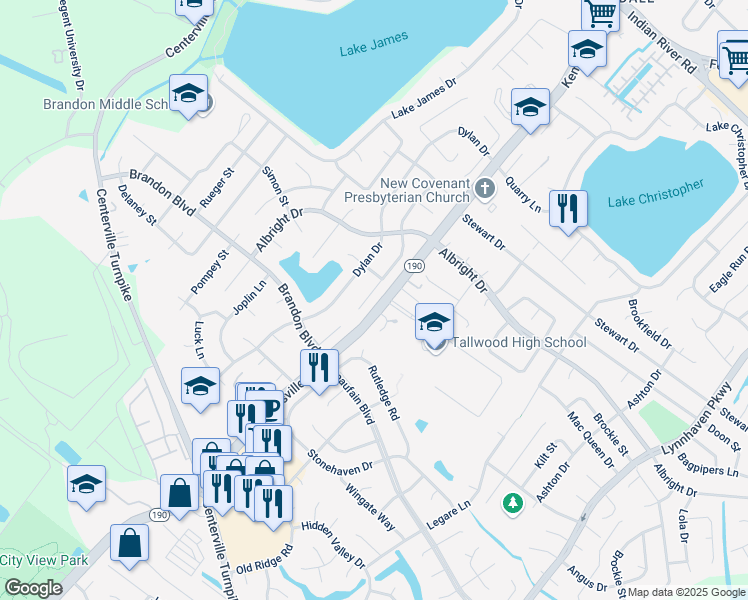 map of restaurants, bars, coffee shops, grocery stores, and more near 1684 Guthrie Street in Virginia Beach