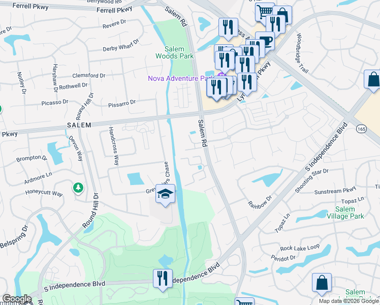 map of restaurants, bars, coffee shops, grocery stores, and more near 4332 Salem Springs Way in Virginia Beach
