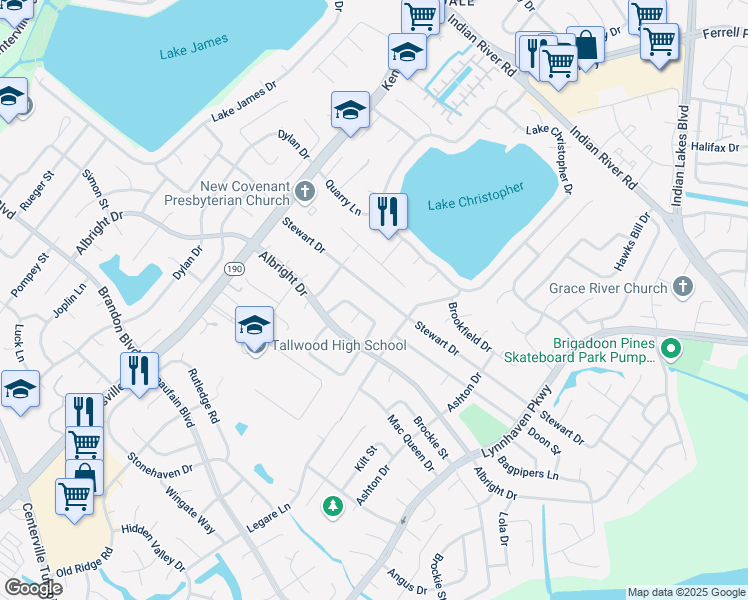 map of restaurants, bars, coffee shops, grocery stores, and more near 5524 Stewart Drive in Virginia Beach