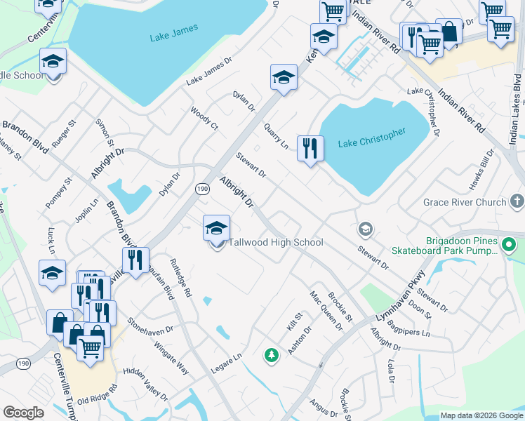 map of restaurants, bars, coffee shops, grocery stores, and more near 1605 Ridge Road in Virginia Beach