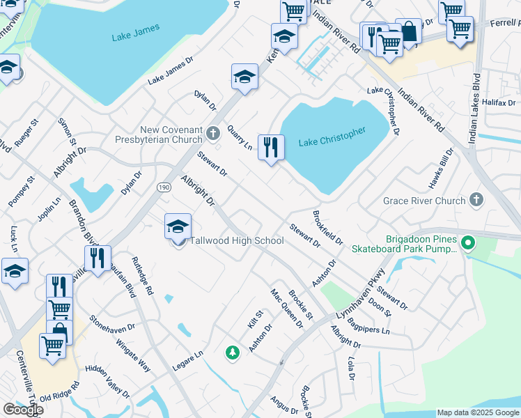 map of restaurants, bars, coffee shops, grocery stores, and more near 5524 Stewart Drive in Virginia Beach
