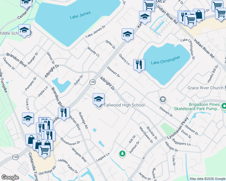 map of restaurants, bars, coffee shops, grocery stores, and more near 1625 Mac Gregory Street in Virginia Beach